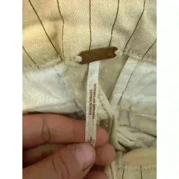 Free People Montella Cream & Brown Pin Stripe High Rise Paperbag Jeans Sz 2 - Picture 4 of 5